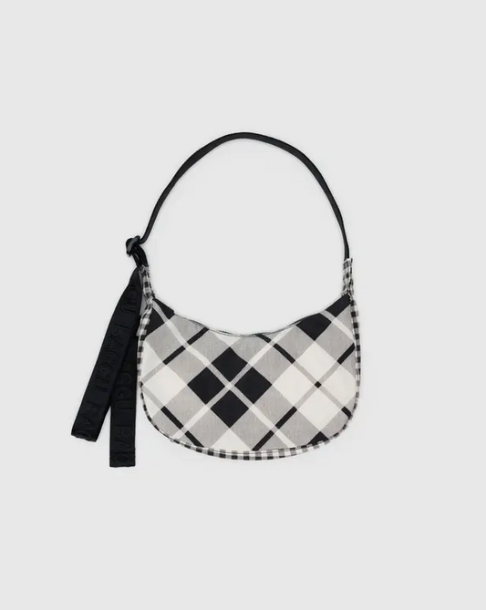 Small Nylon Crescent Bag Mixed Plaid