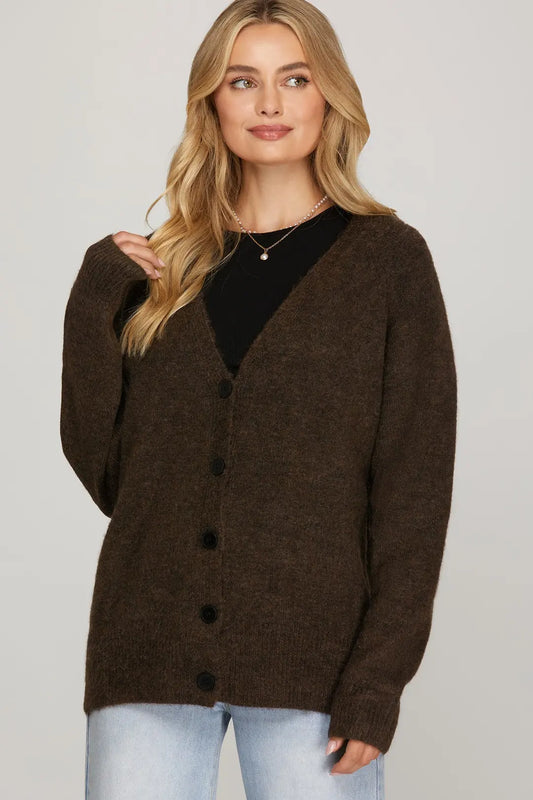 Deep Brown Button Down Cardigan
