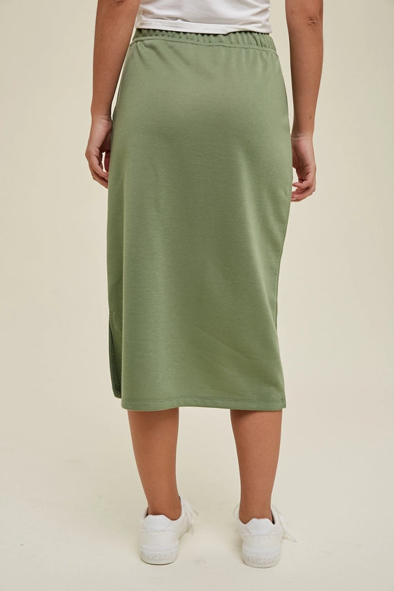 French Terry Slit Midi Skirt