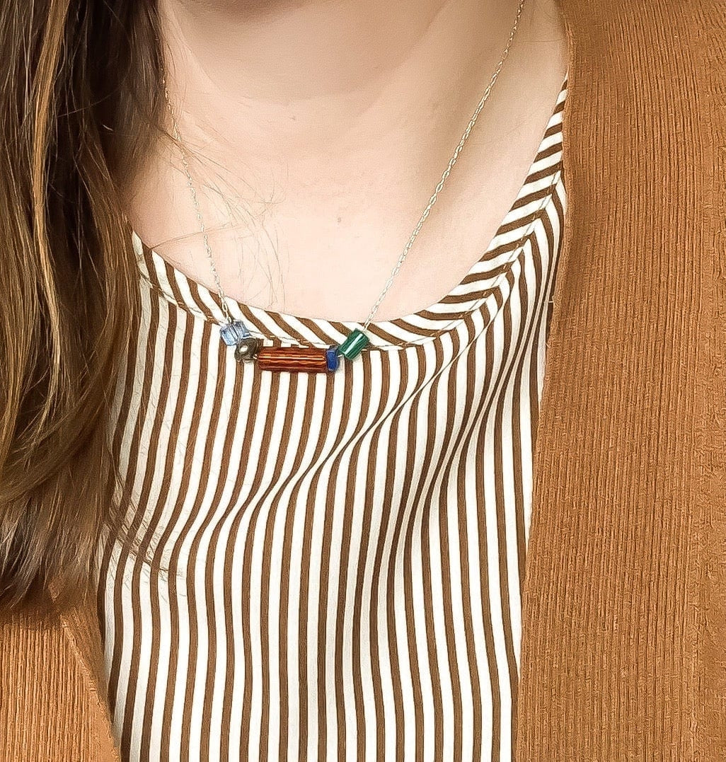 Balance Necklace- Malachite, Lapis, Pyrite, Vintage Glass