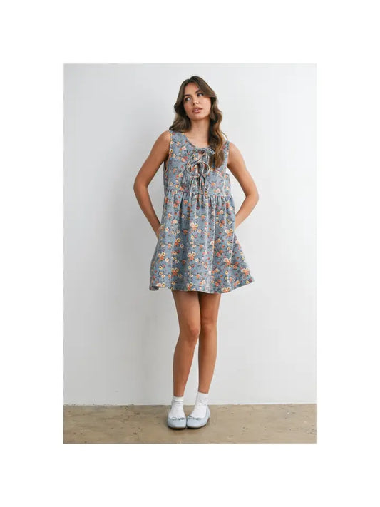 Floral Tie-Front Babydoll Dress