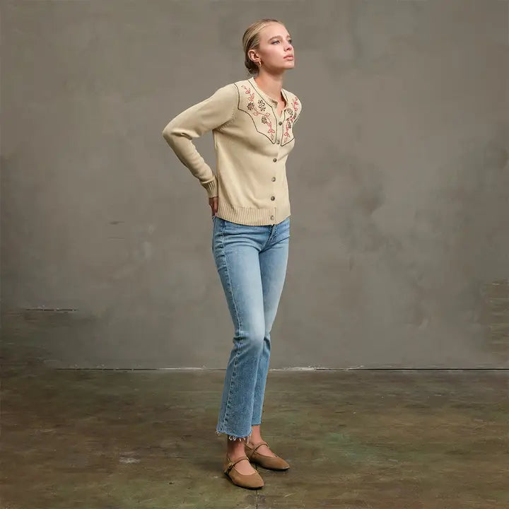 Embroidered Bead Detail Knit Cardigan