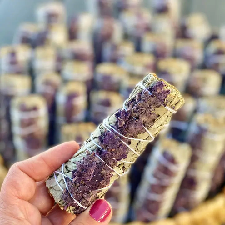 White Sage with Lavender Flowers Smudge Sticks