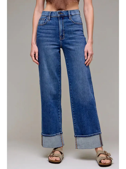 Dark Wash Cuffed Stretch Clean Dad Jean