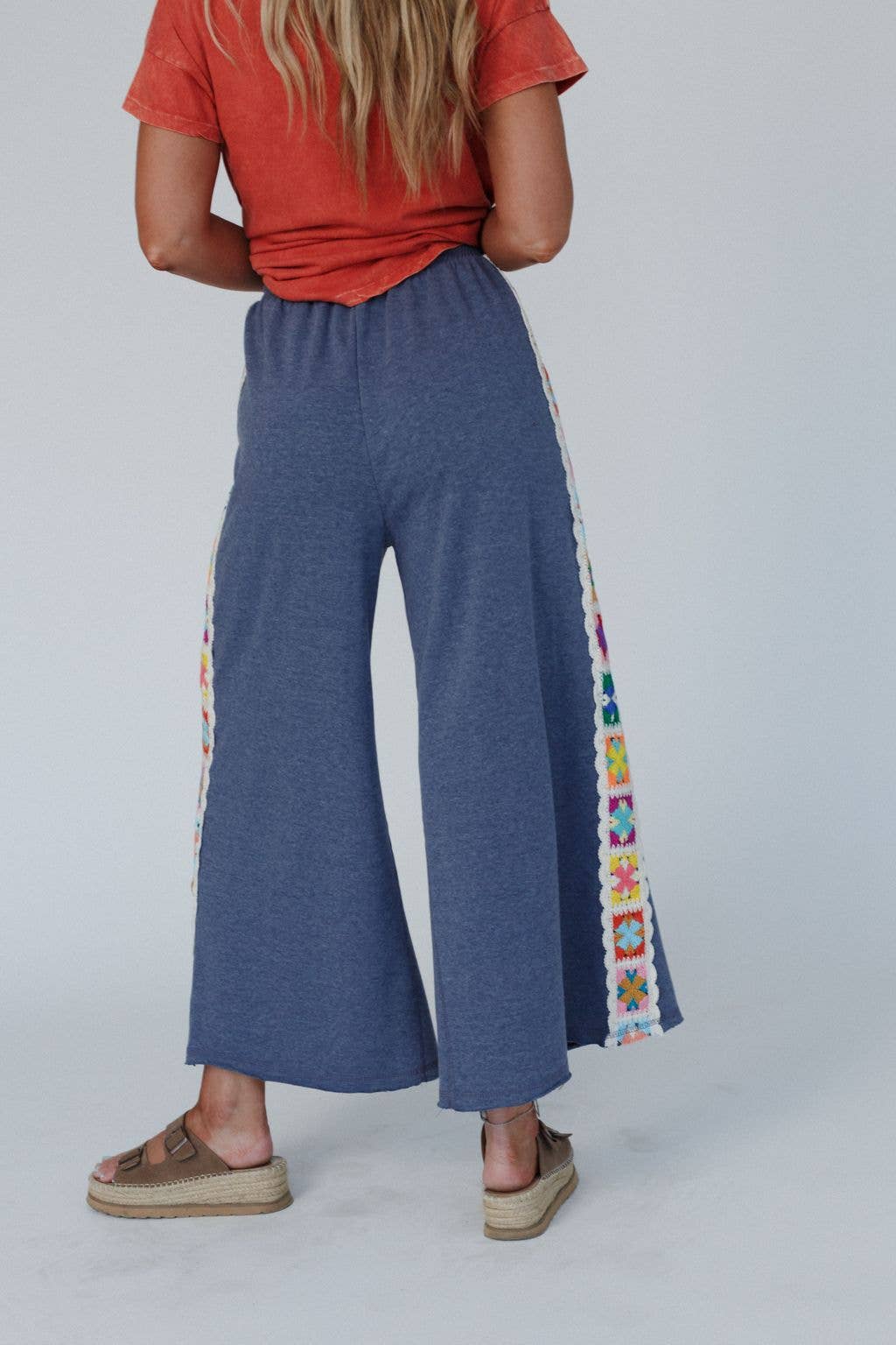 Love Seeker Crochet Panel Pants - Heather Navy
