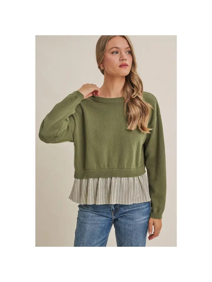 English Garden Stripe Layered Sweater with Bows