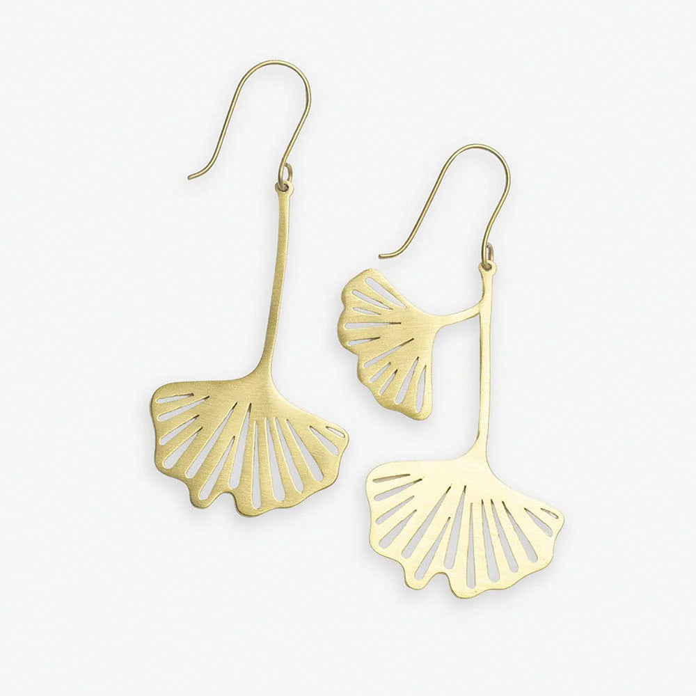 Amelia Ginkgo Leaf Earrings Brass