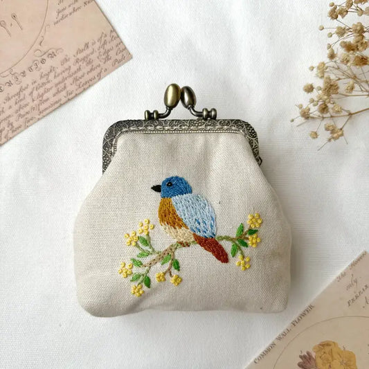 Embroidered Bird Coin Purse