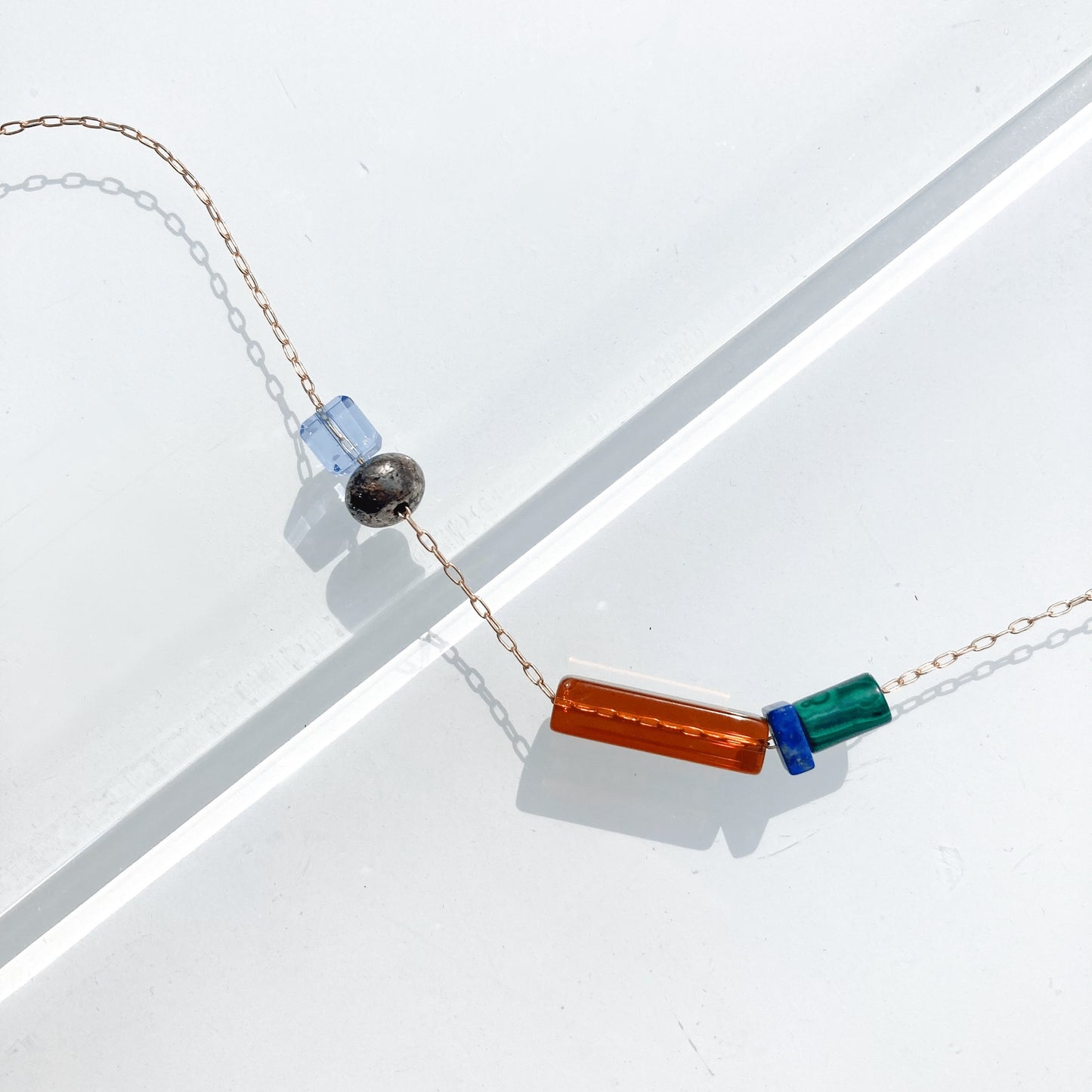 Balance Necklace- Malachite, Lapis, Pyrite, Vintage Glass