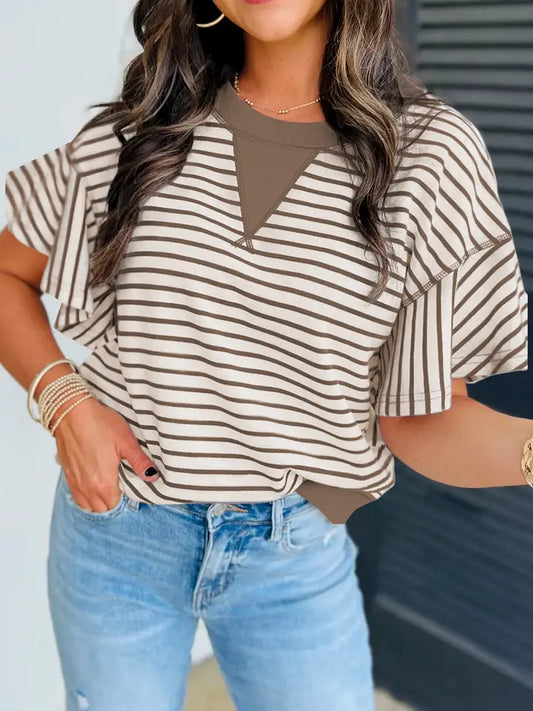 Striped Ruffle Short Sleeve Top