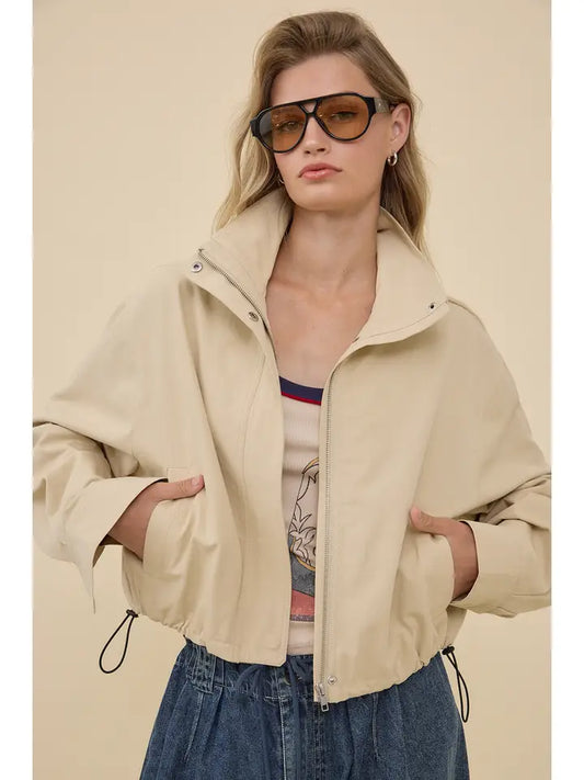 Stand Collar Drawstring Jacket