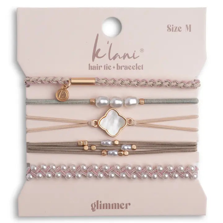 Glimmer" Soft Pinks with Pearl & Gold Accent Hair Tie Bracelets