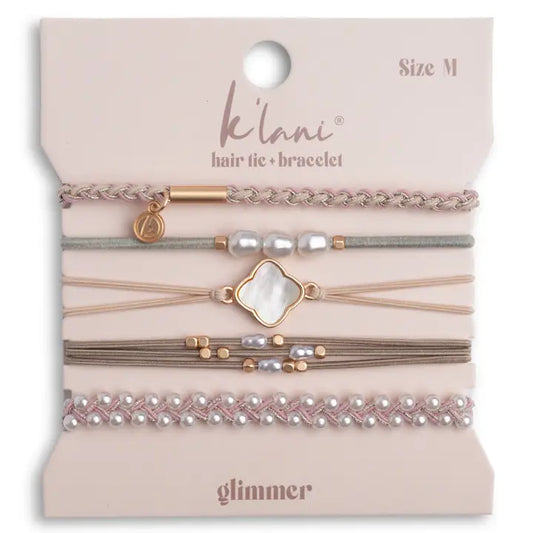 Glimmer" Soft Pinks with Pearl & Gold Accent Hair Tie Bracelets