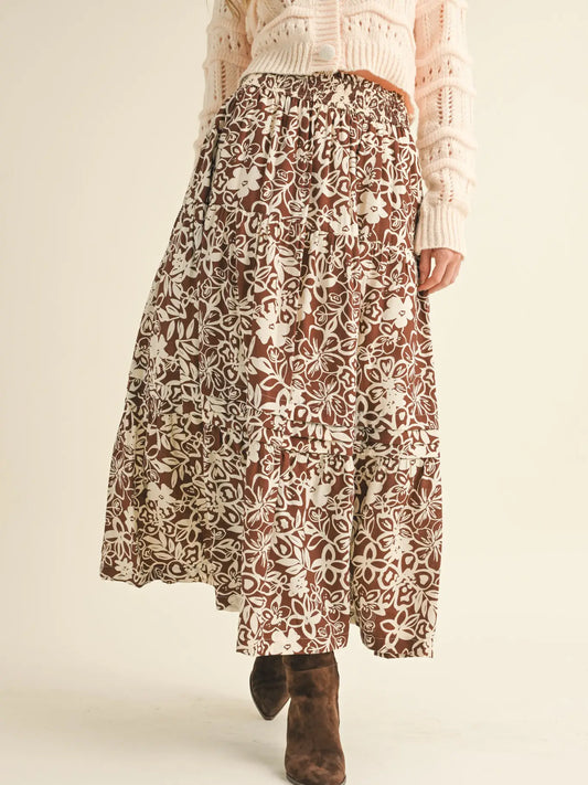 Floral Print Pin Tuck Midi Skirt