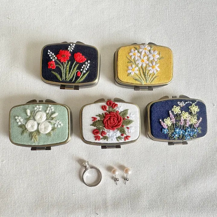 Floral Embroidered Rectangle Jewelry Case
