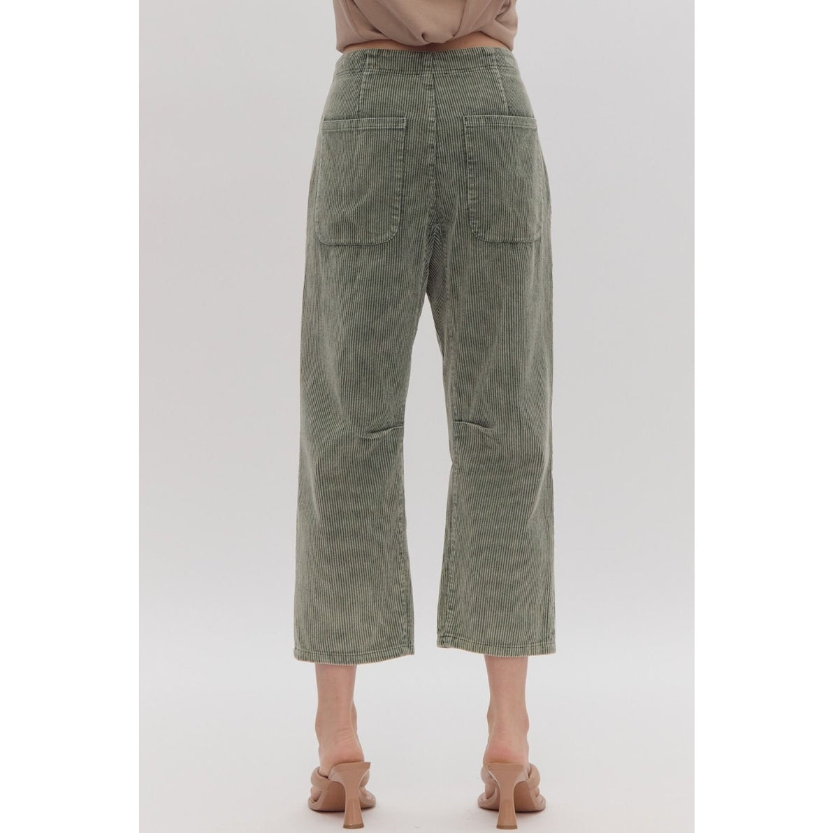 Olive Green Corduroy Button Front Pants