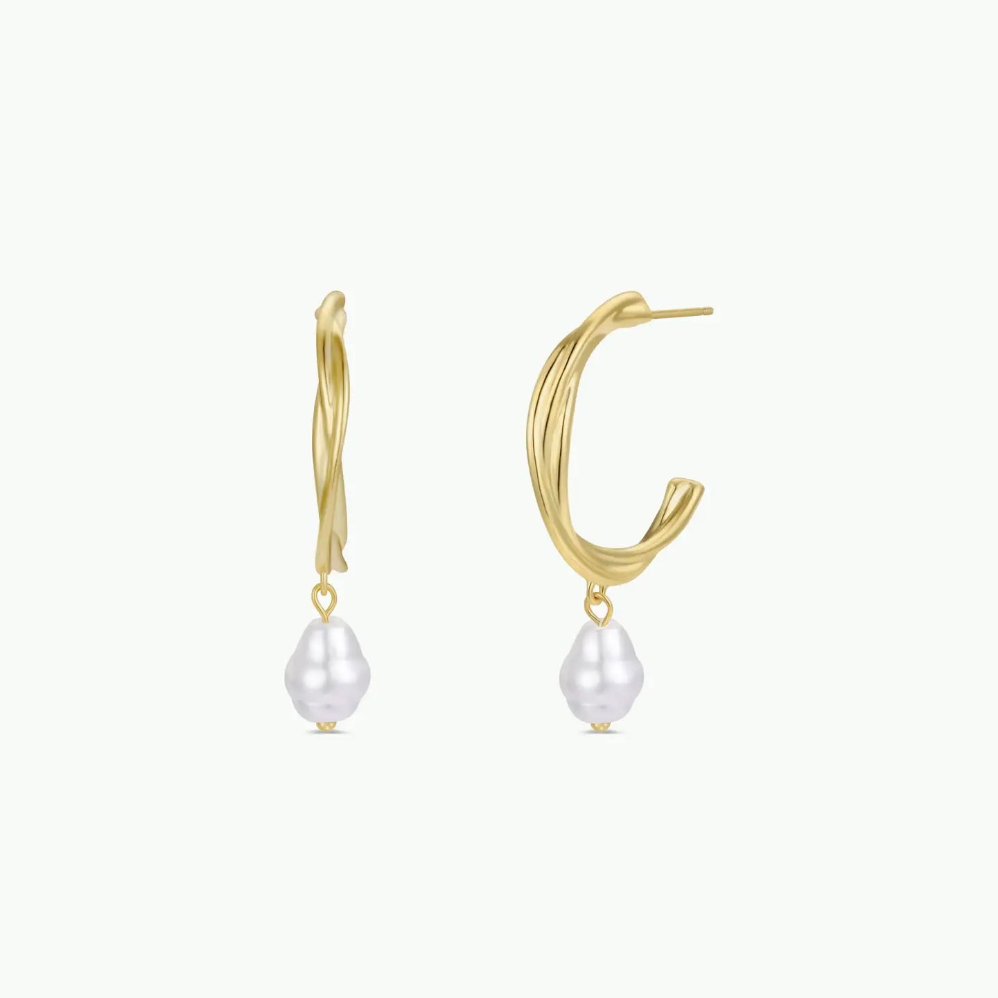 Twisted Pearl Drop Hoop - Gold