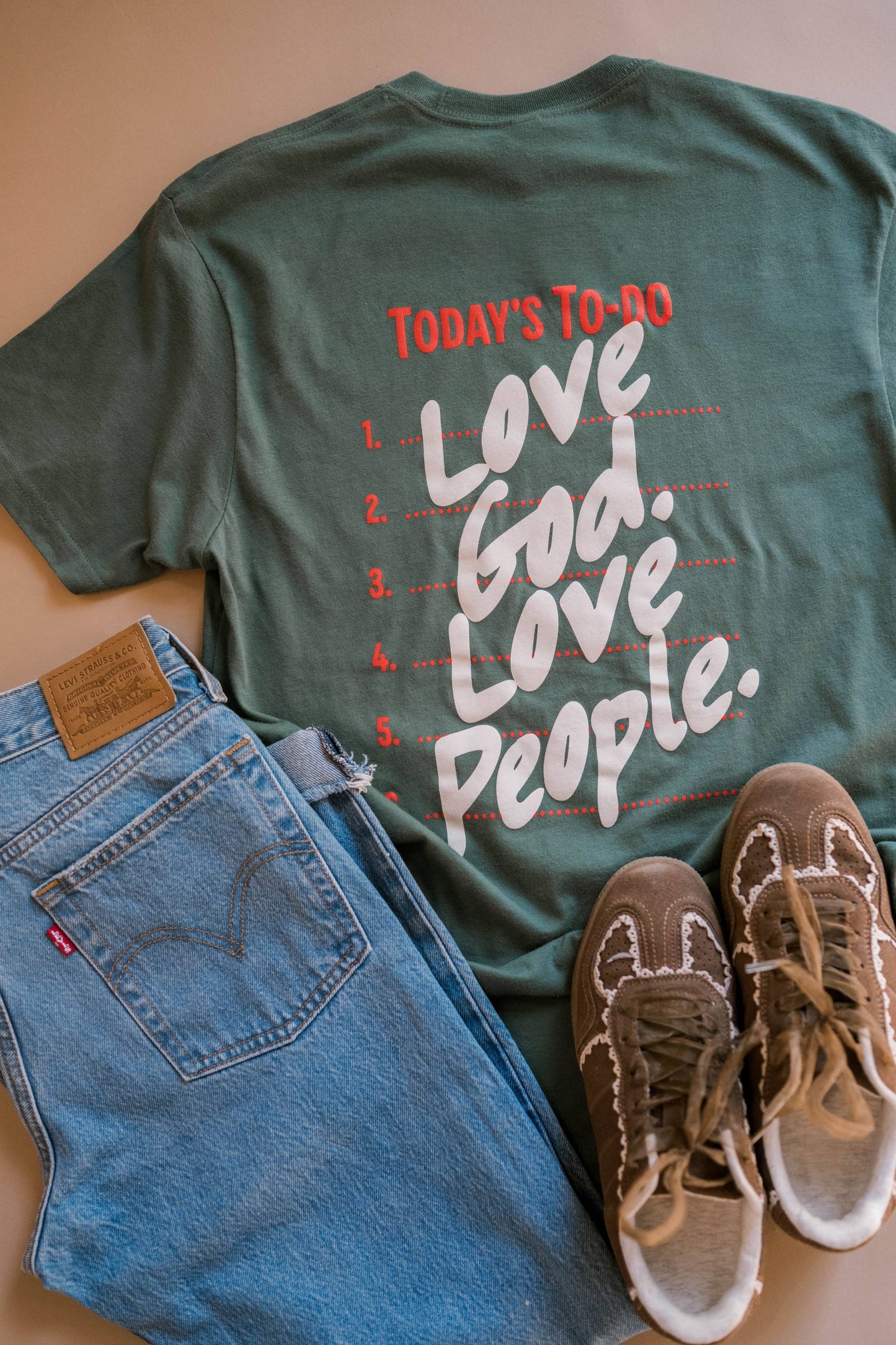 Love God Love People Tee- Muted Green | Christian Tee