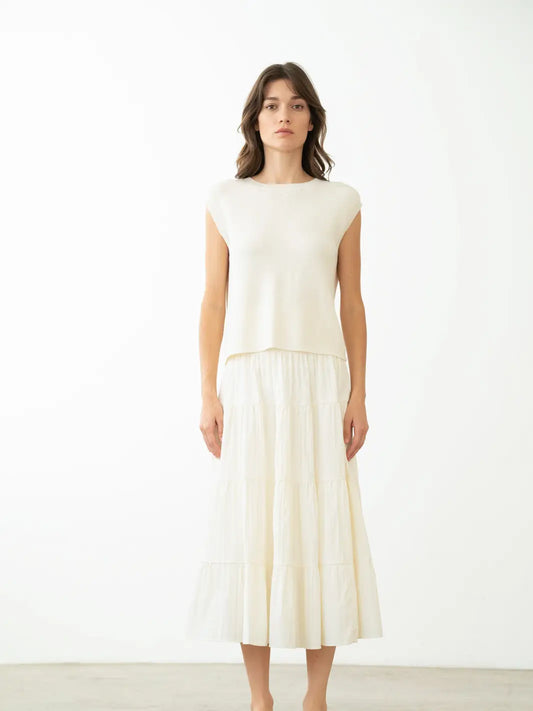 Smocked Tiered Midi Skirt