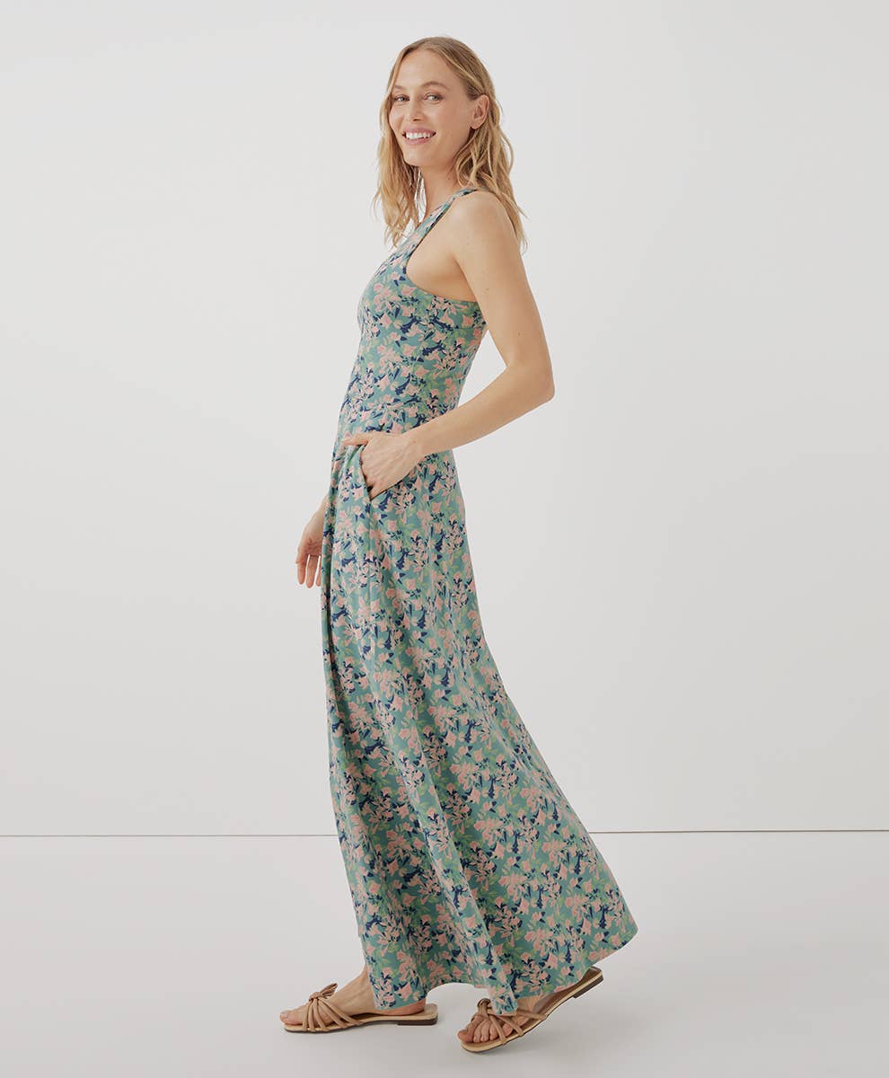 Pact Brand Fit & Flare Open Back Maxi Dress