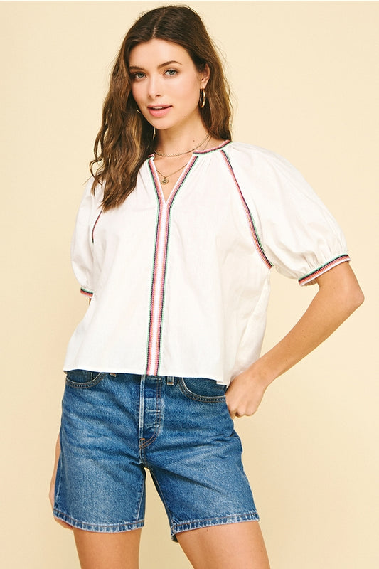Contrast Stitching Detailed Blouse