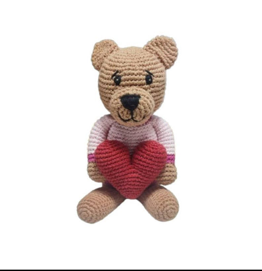 Handmade Heart Teddy Bear – Organic Cotton Crochet Baby Toy