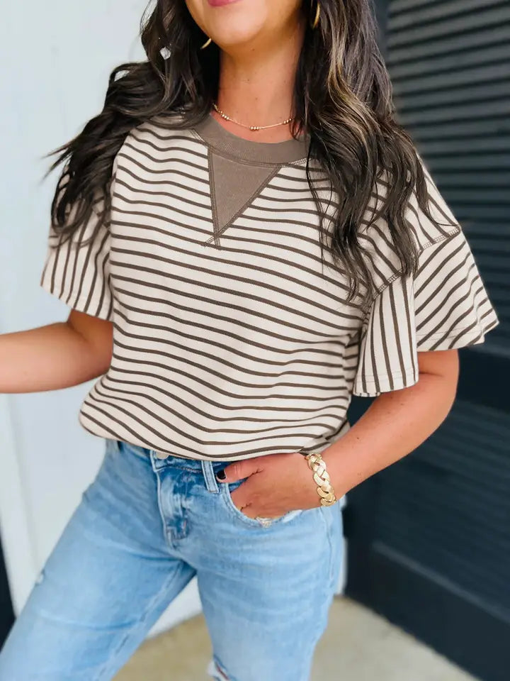 Striped Ruffle Short Sleeve Top