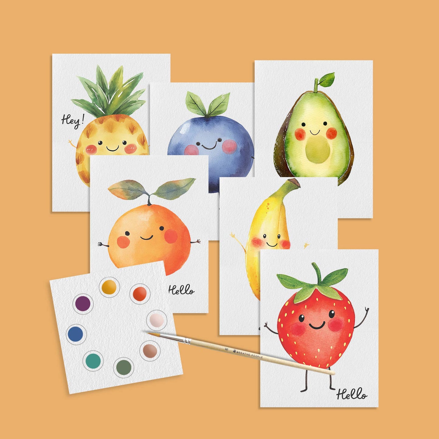 All in One Kids Watercolor Mini Prints + Postcards: Fruits