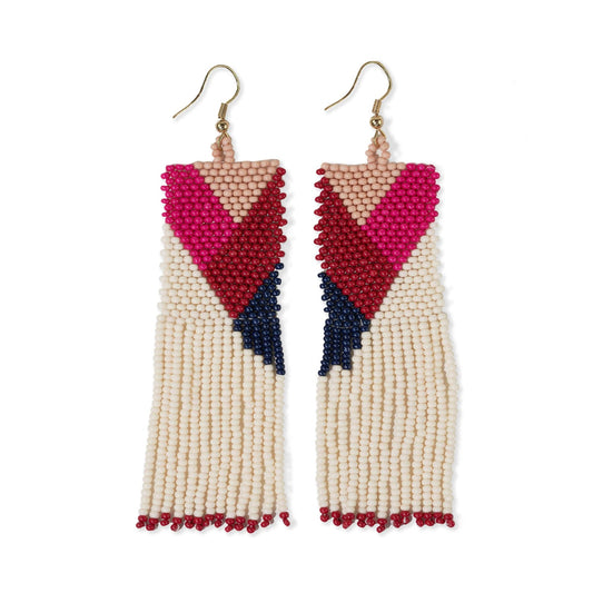 Charlotte Angles Beaded Fringe Earrings Hot Pink