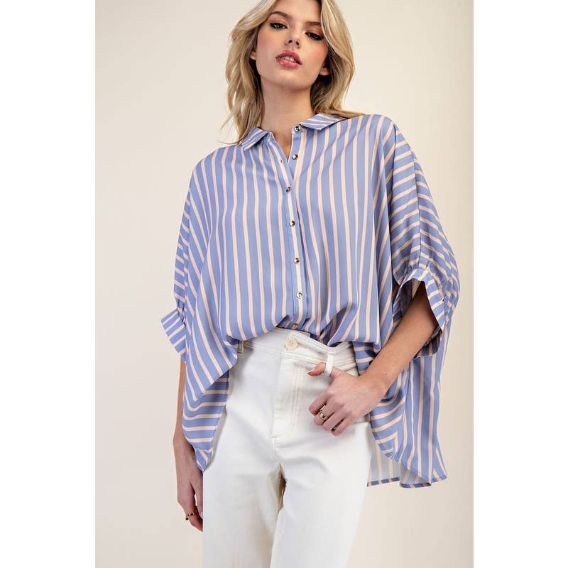 Striped Dolman Sleeve Blouse Top