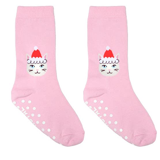 3D Packaged Crew Socks - Kids - Santa Kitty -Pink