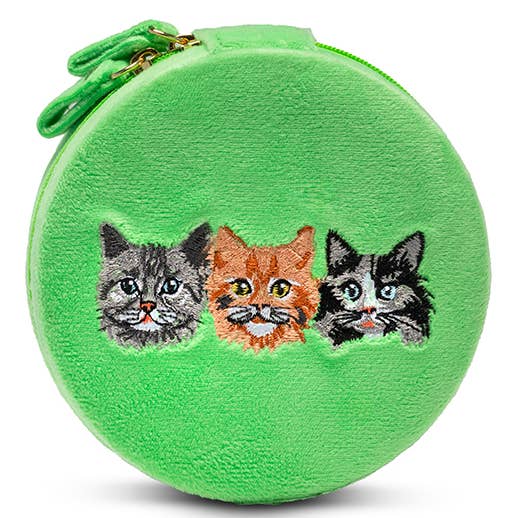 Velvet Jewelry Zip Case / Organizer - Kitten Caboodle -Green