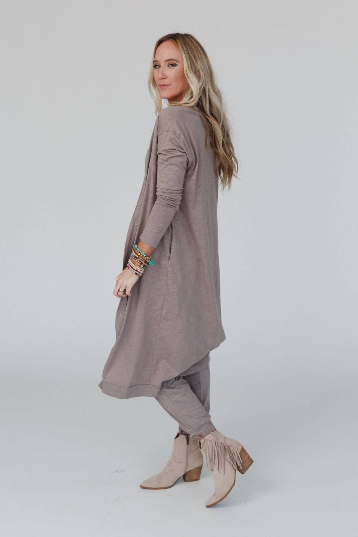 Set to Go - Jumpsuit And Cardigan Set - Mocha