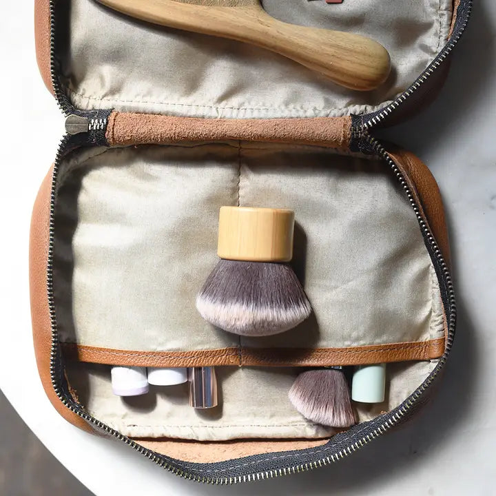 Pebbled Brown Leather Organizational Zippered Pouch