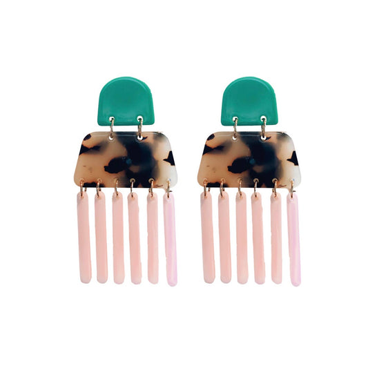 Pink and Teal Geometric Vice Drop Statement Earrings