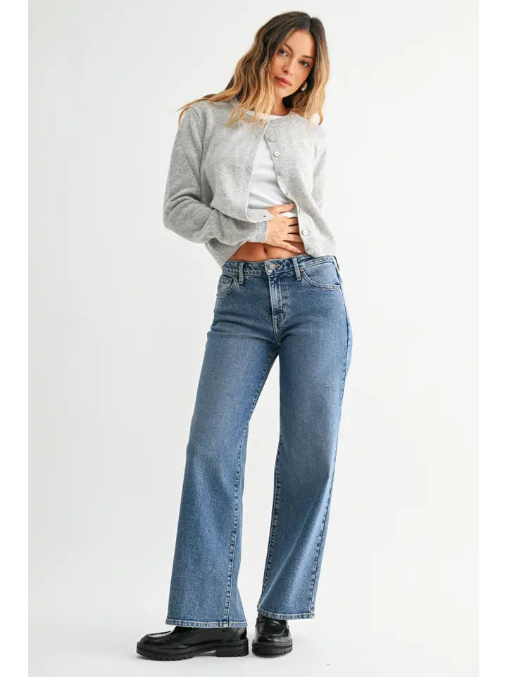 Mid Rise Slim Wide Leg - Medium Denim