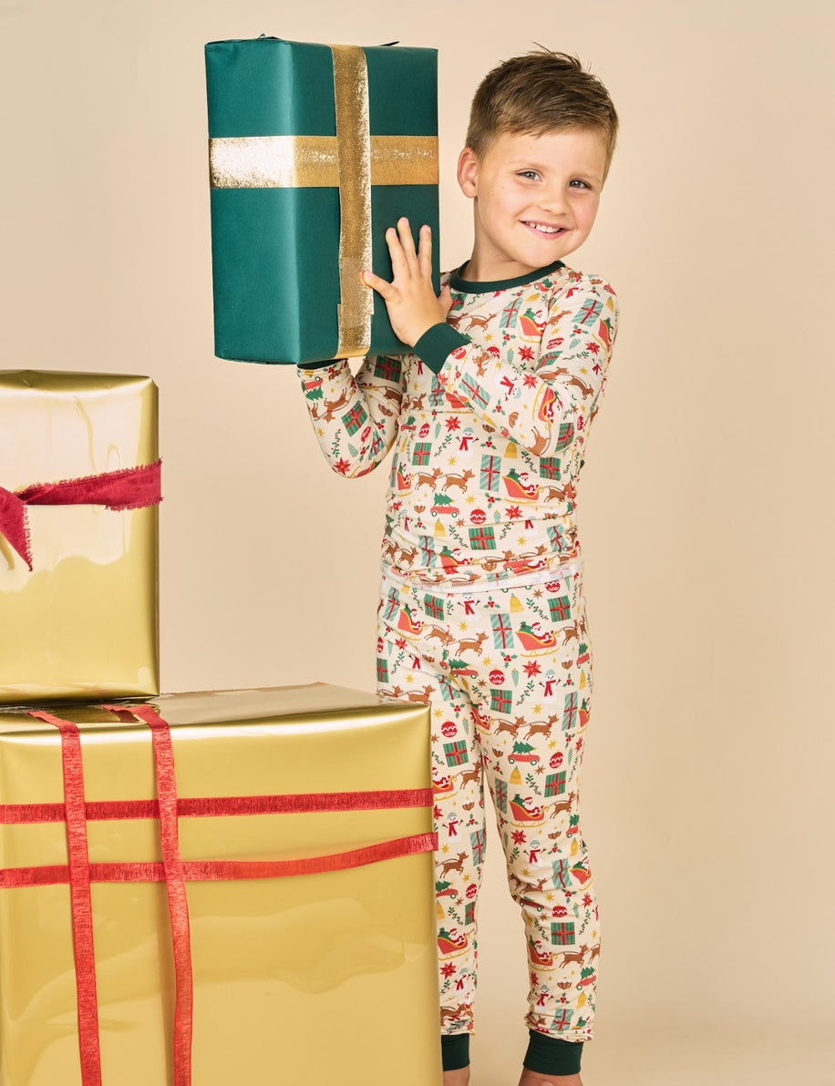 Holiday Vintage Christmas Bamboo Kids Pajamas