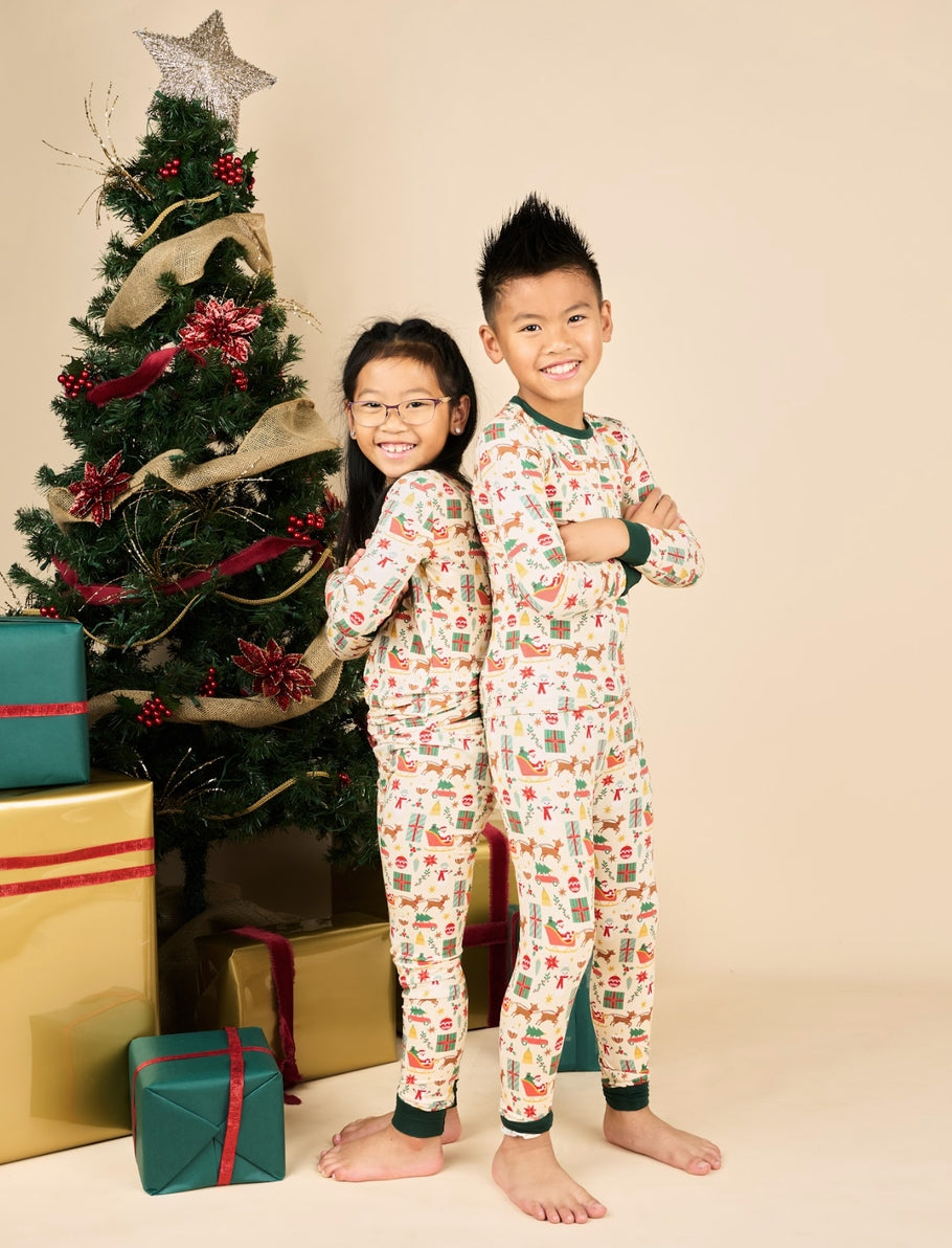 Holiday Vintage Christmas Bamboo Kids Pajamas