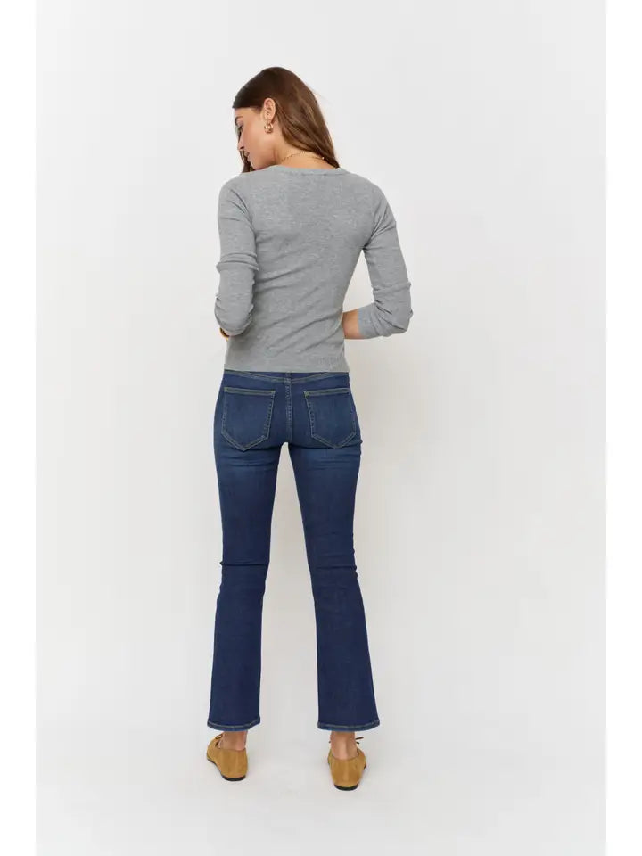 Palmer Mid Rise Ankle Kick Flare Dark Wash