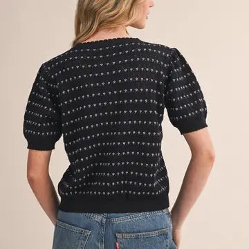 Short Puff Sleeve Button Down Sweater
