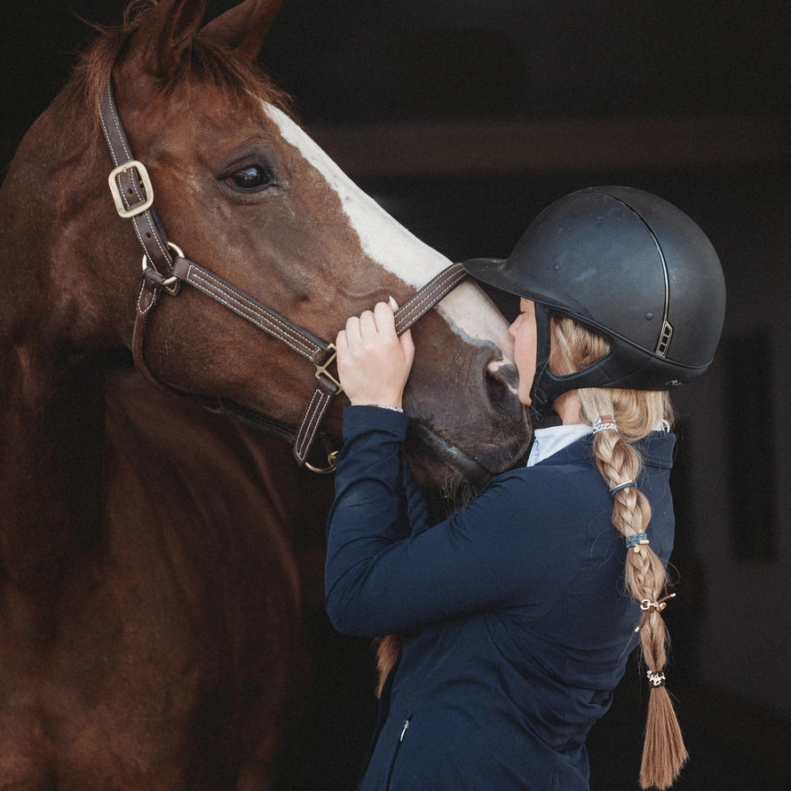 Gallop" Horse & Bit Equestrian Accents in Rich Brown & Blue Hair Tie Bracelets