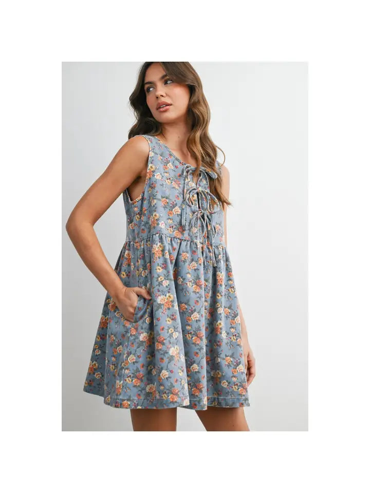 Floral Tie-Front Babydoll Dress