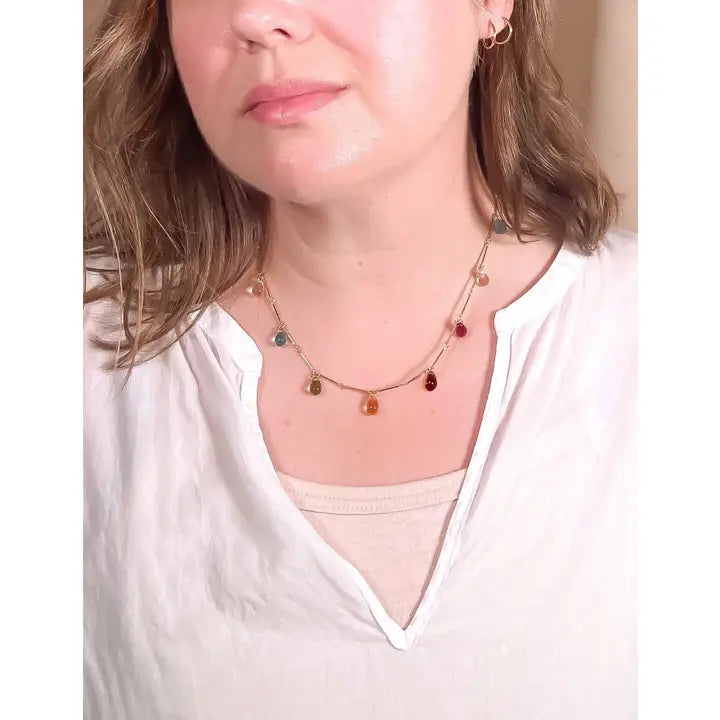 Multicolor Teardrop Fringe Necklace