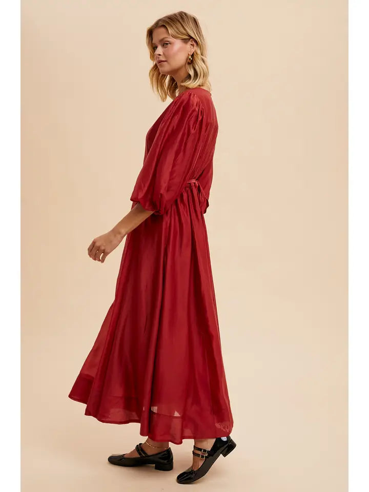 Tencel Fit and Flare Puff Sleeve Dress