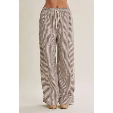 Coffee Striped Everyday Wide-Leg Pants
