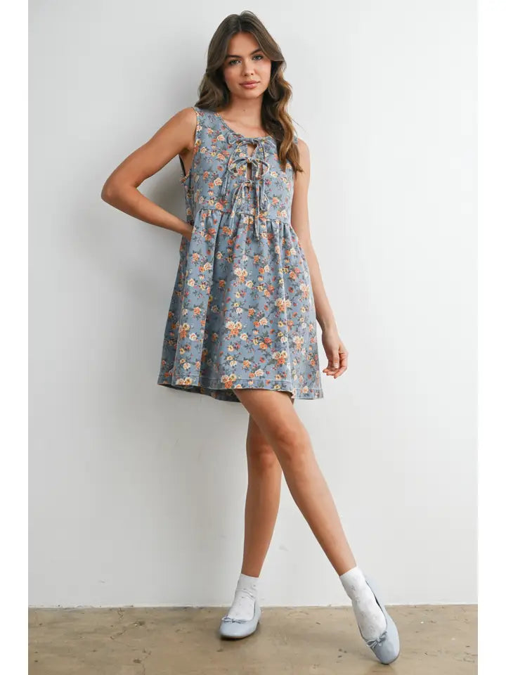 Floral Tie-Front Babydoll Dress