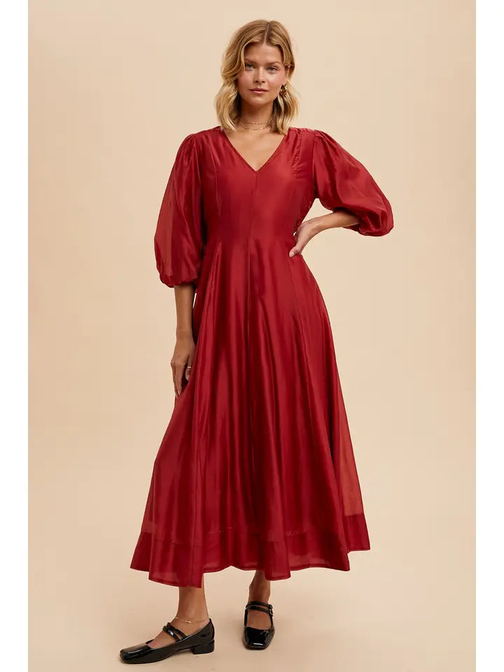 Tencel Fit and Flare Puff Sleeve Dress