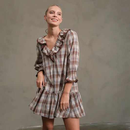 Vintage Ruffle Check Babydoll Dress