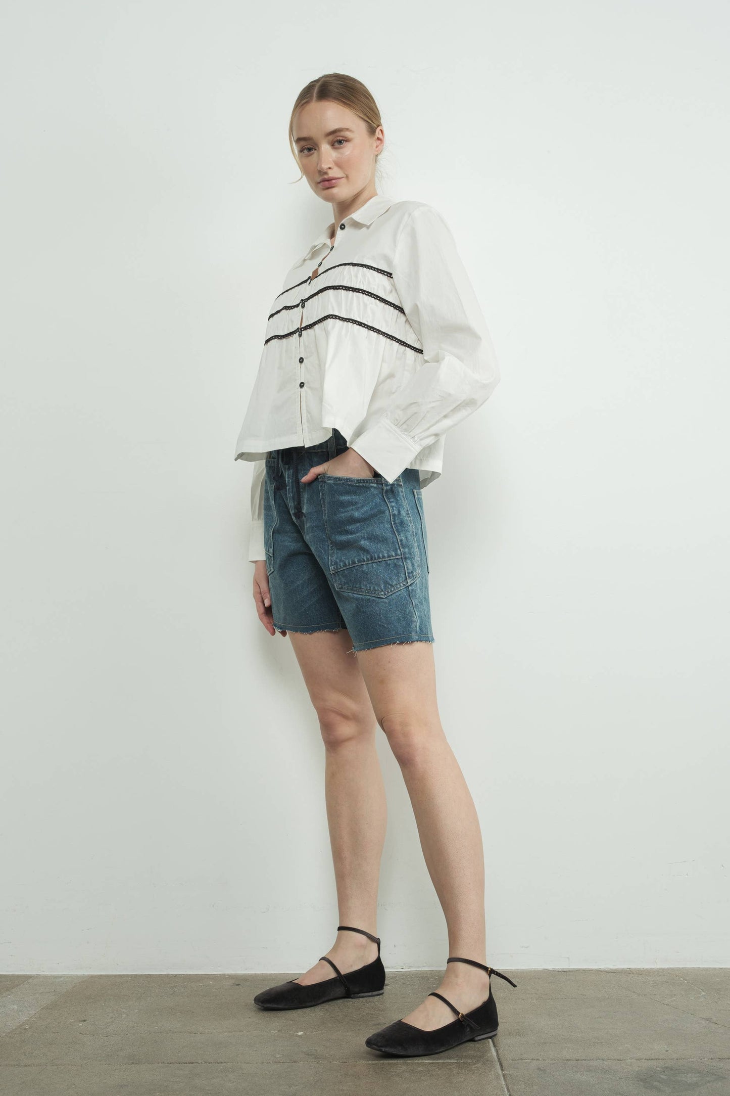 Vintage Washed Barrel Denim Shorts