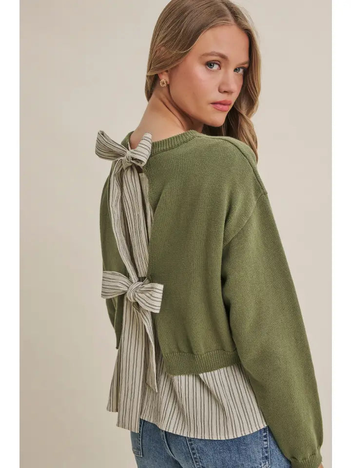 English Garden Stripe Layered Sweater with Bows